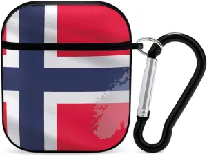 Norway Flag Map Portable Compatible with Airpods Case Protective Hard Full Cover with Keychain