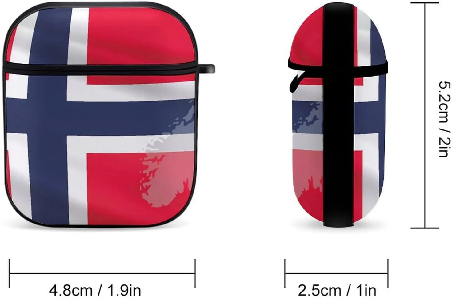 Norway Flag Map Portable Compatible with Airpods Case Protective Hard Full Cover with Keychain