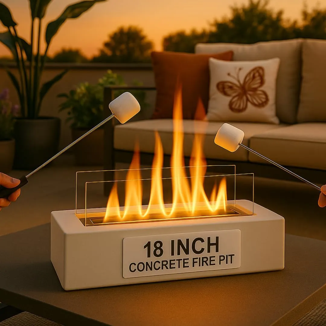 NovaMode Tabletop Fire Pit – Portable Smores Maker with Extendable Roasting Sticks – Smokeless Firepit - Indoor/Outdoor – Backyard, Balcony, Patio – Glass Surround - Housewarming - Champagne Beige