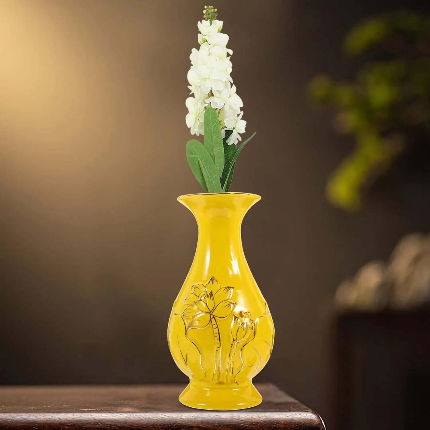 NUOBESTY Home Decor Buddhist Flower Vase Ceramic Buddha Lotus Flower Vase Water Purification Bottle Temple Altar Supplies Arrangement Container Table Decor Office Decor