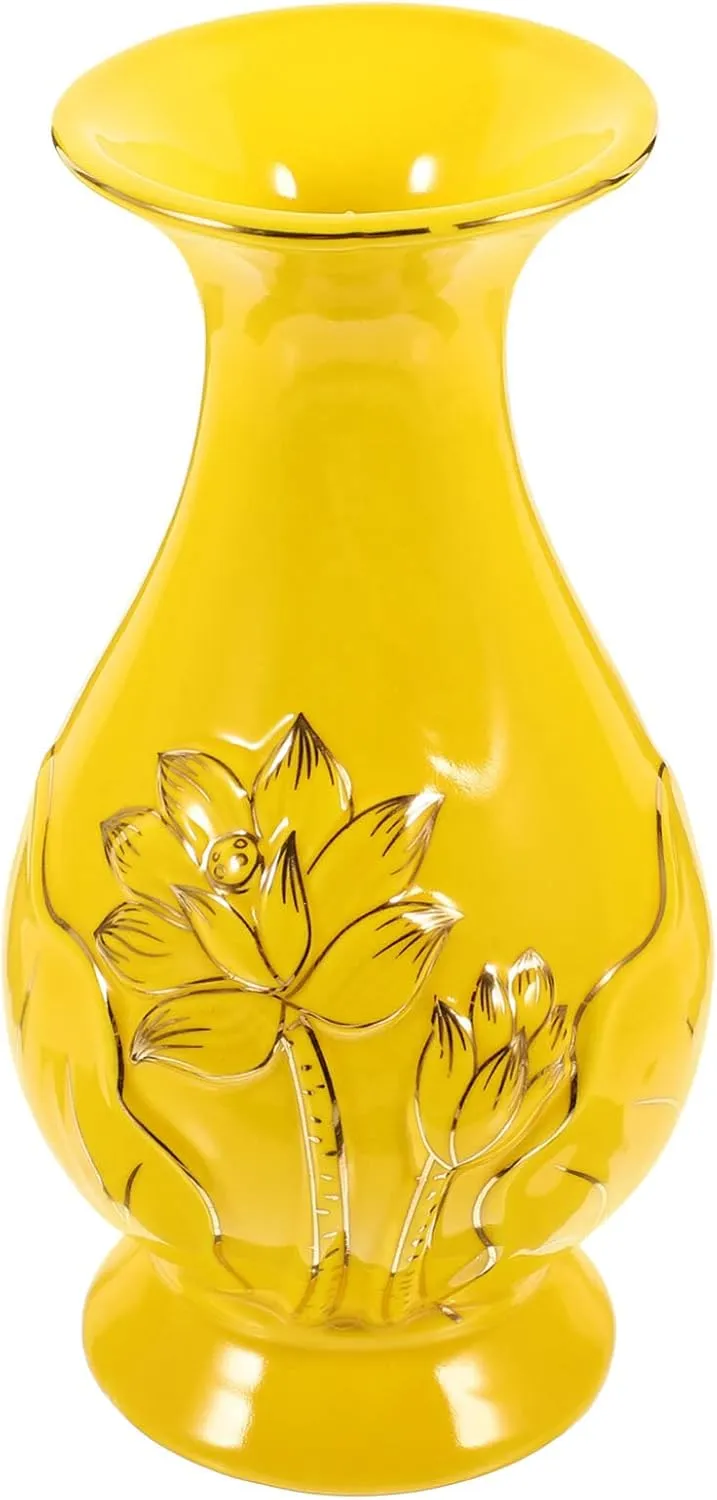 NUOBESTY Home Decor Buddhist Flower Vase Ceramic Buddha Lotus Flower Vase Water Purification Bottle Temple Altar Supplies Arrangement Container Table Decor Office Decor