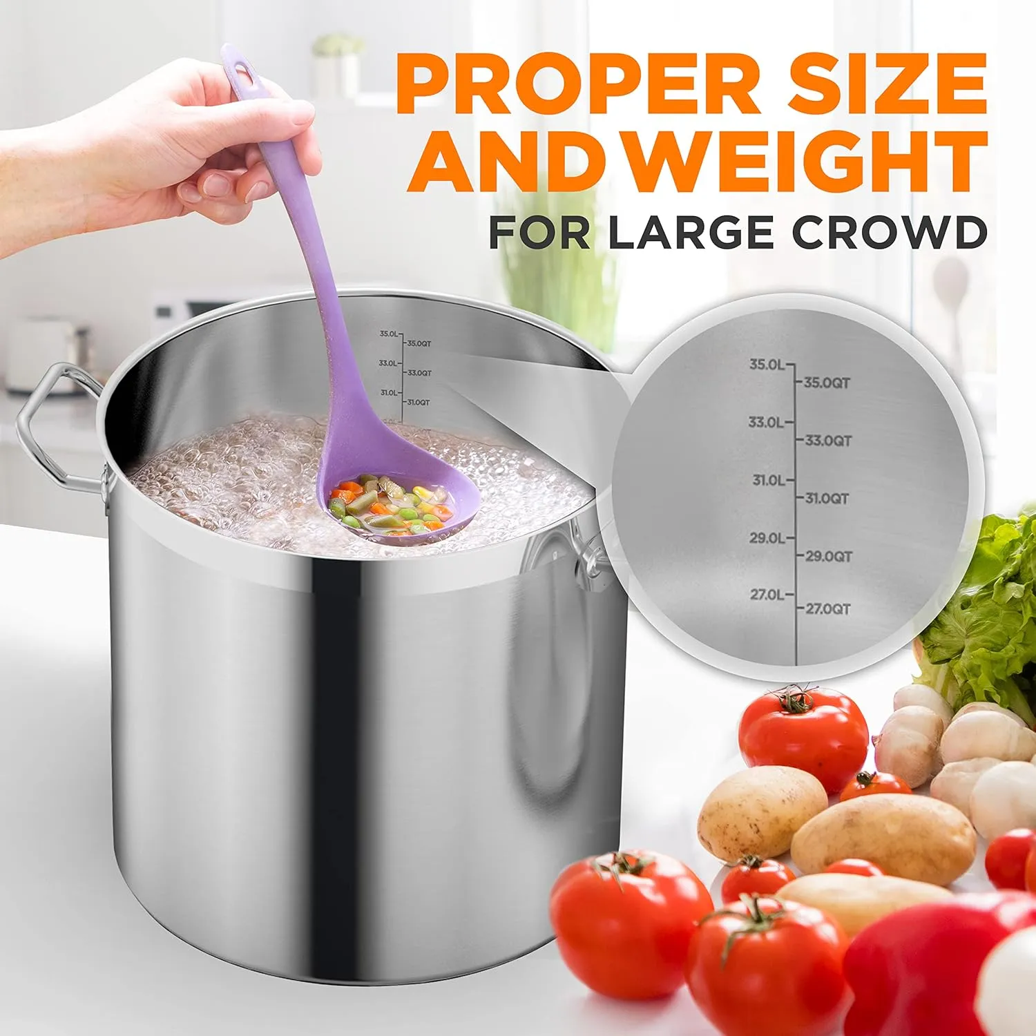 Nutrichef Stainless Steel Cookware Stockpot, 35 Quart Heavy Duty Induction Soup Pot With Stainless Steel Lid And Strong Riveted Handles, Even Heat Distribution, Compatible With Most Cooktops