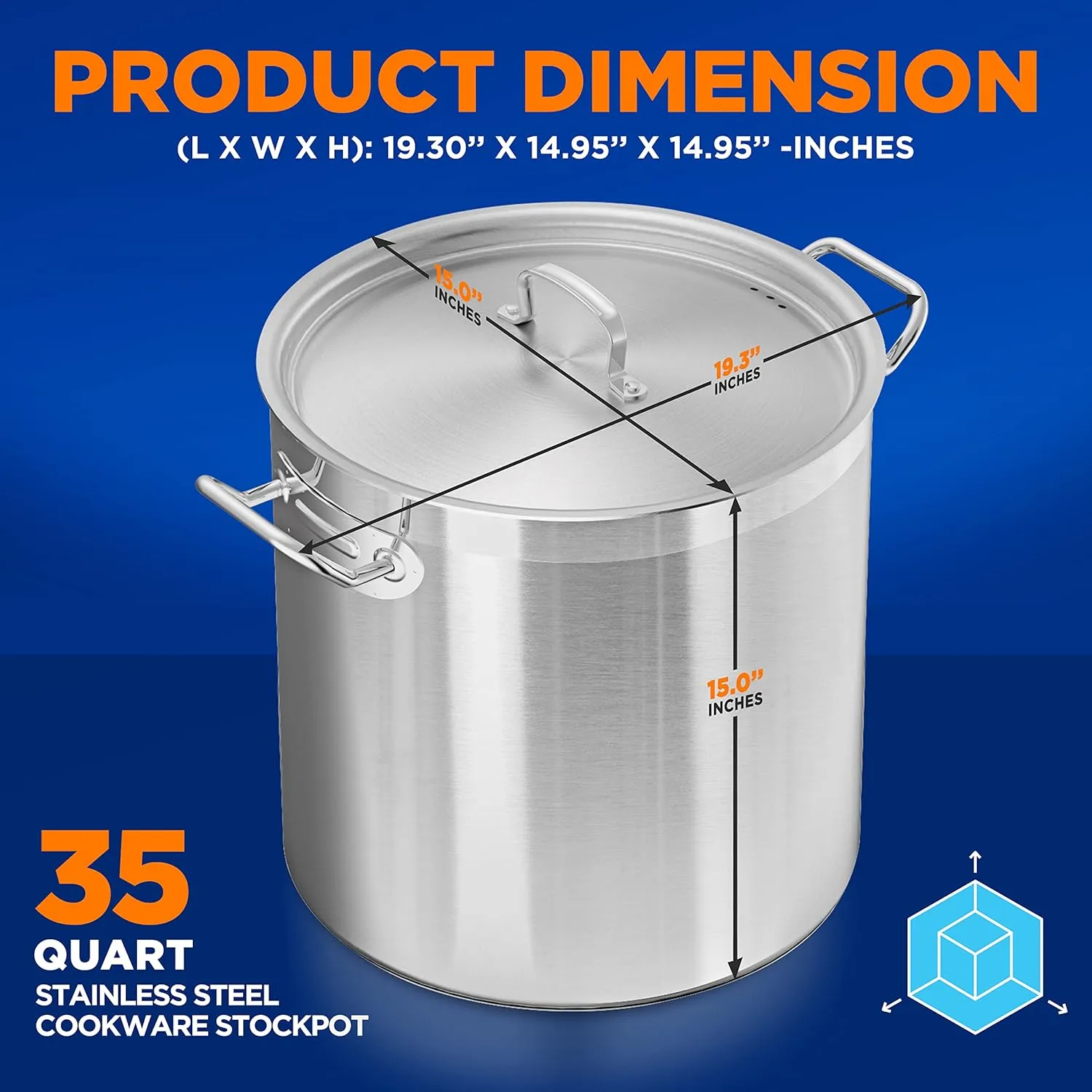 Nutrichef Stainless Steel Cookware Stockpot, 35 Quart Heavy Duty Induction Soup Pot With Stainless Steel Lid And Strong Riveted Handles, Even Heat Distribution, Compatible With Most Cooktops