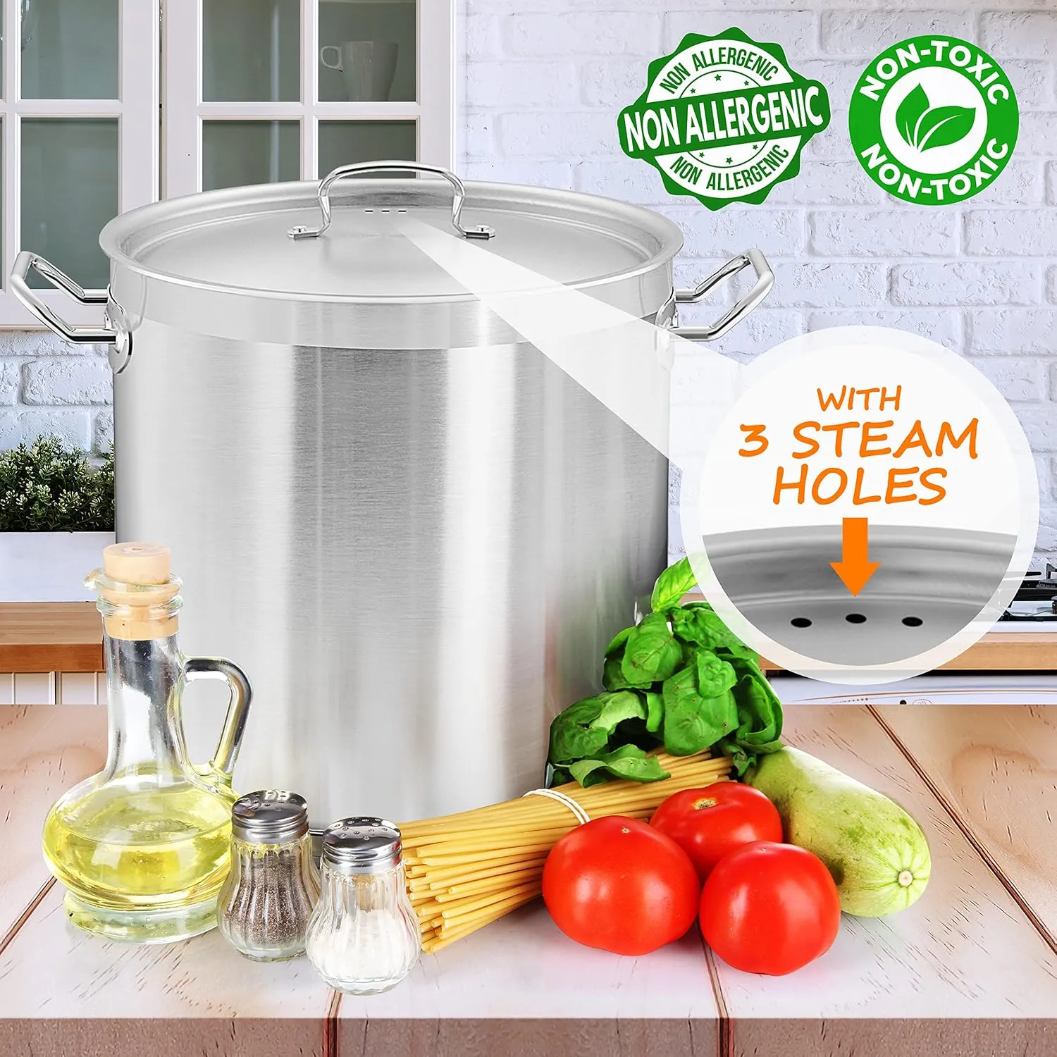 Nutrichef Stainless Steel Cookware Stockpot, 35 Quart Heavy Duty Induction Soup Pot With Stainless Steel Lid And Strong Riveted Handles, Even Heat Distribution, Compatible With Most Cooktops