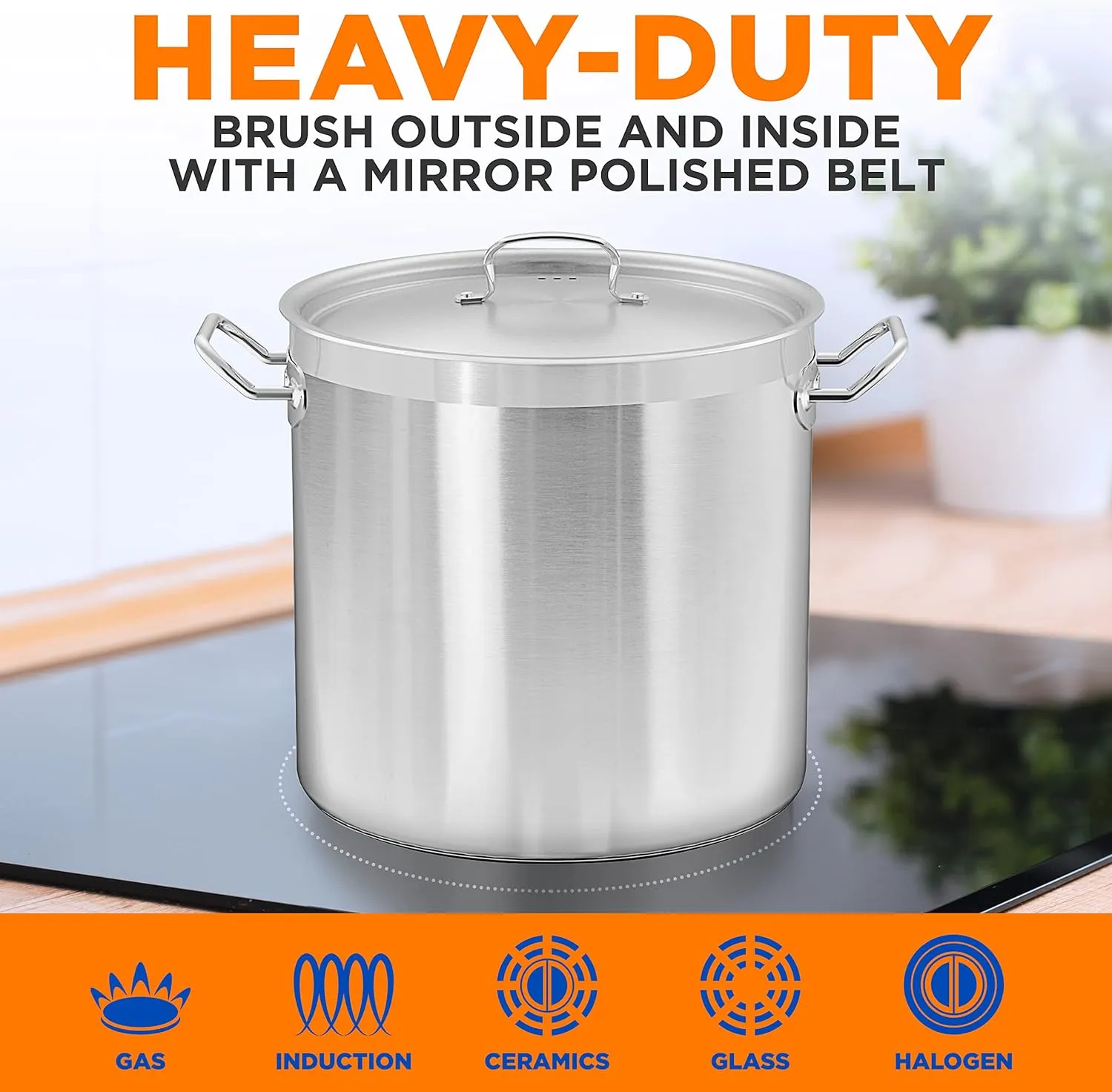 Nutrichef Stainless Steel Cookware Stockpot, 35 Quart Heavy Duty Induction Soup Pot With Stainless Steel Lid And Strong Riveted Handles, Even Heat Distribution, Compatible With Most Cooktops