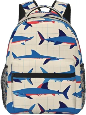 Ocean Sea Shark Fish Art Rucksacks Lightweight Multipurpose Anti-Theft Shoulder Bag Big Capacity Traveling & Camping Backpack With Side Pockets