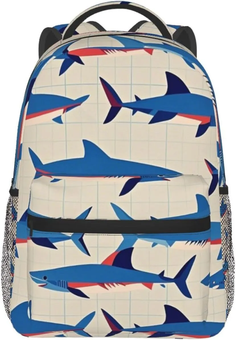 Ocean Sea Shark Fish Art Rucksacks Lightweight Multipurpose Anti-Theft Shoulder Bag Big Capacity Traveling & Camping Backpack With Side Pockets