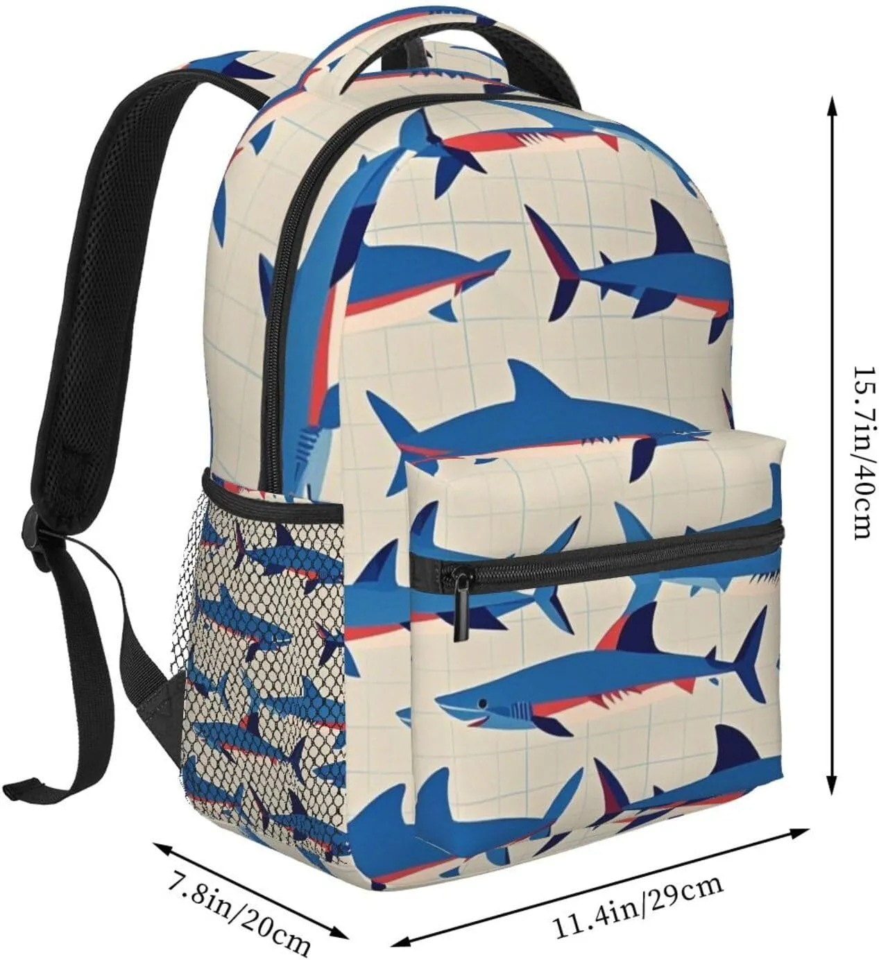 Ocean Sea Shark Fish Art Rucksacks Lightweight Multipurpose Anti-Theft Shoulder Bag Big Capacity Traveling & Camping Backpack With Side Pockets