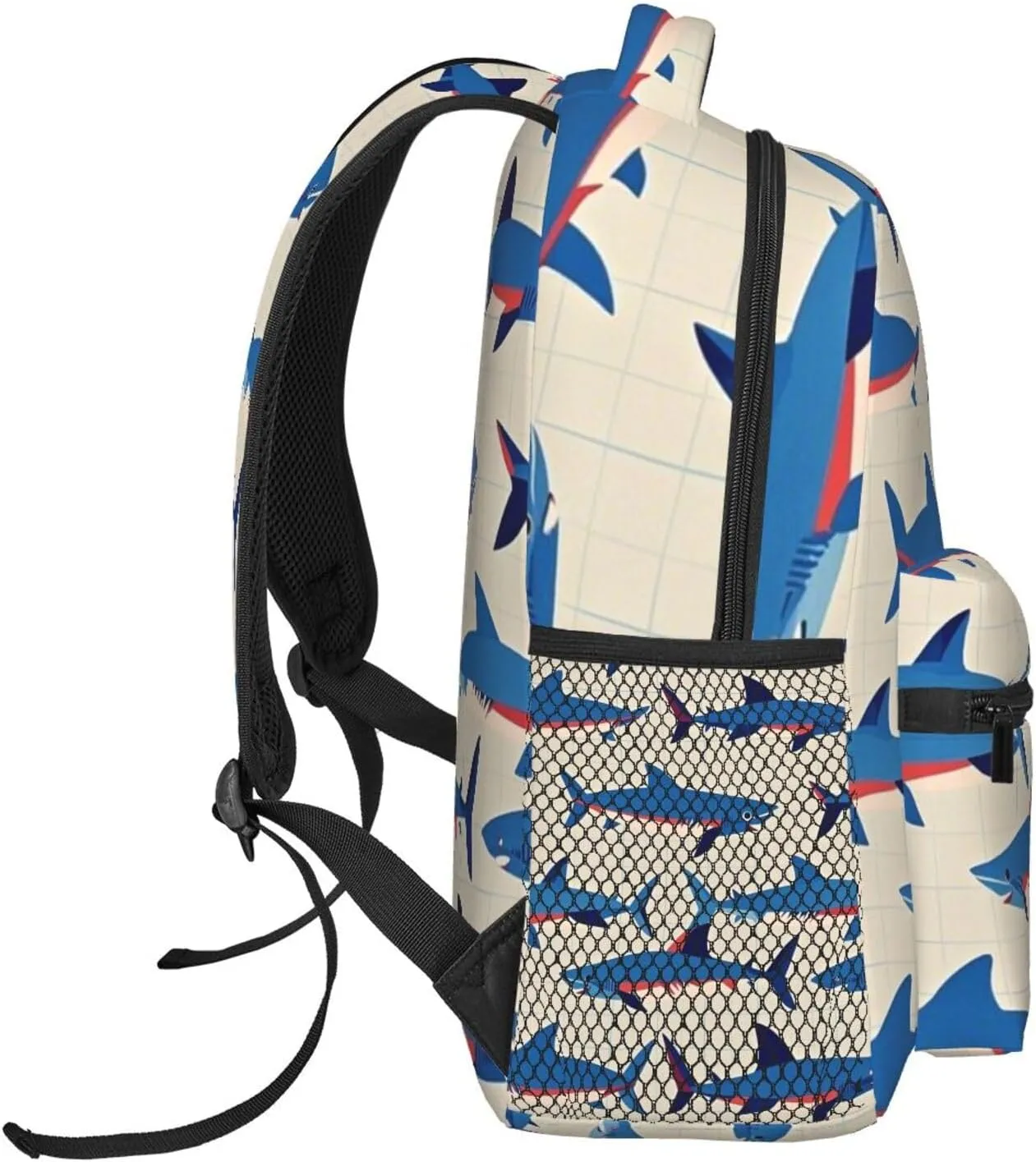 Ocean Sea Shark Fish Art Rucksacks Lightweight Multipurpose Anti-Theft Shoulder Bag Big Capacity Traveling & Camping Backpack With Side Pockets