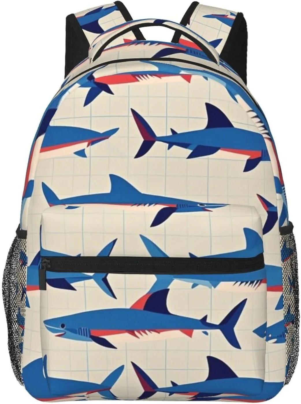 Ocean Sea Shark Fish Art Rucksacks Lightweight Multipurpose Anti-Theft Shoulder Bag Big Capacity Traveling & Camping Backpack With Side Pockets