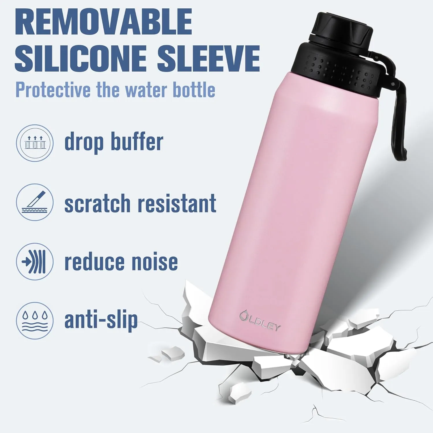 OLDLEY 24 oz Insulated Water Bottle With Straw, Stainless Steel Sports Water Cup Flask with 3 Lids(Straw, Spout and Handle Lid) Double Walled Travel Thermal Canteen Mug,Lavender Mist