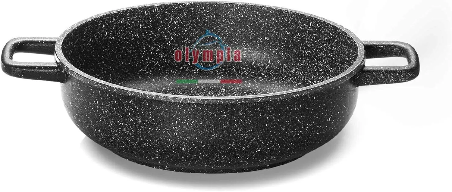 Olympia Hard Cook 9.5 Inch Non-Stick PFOA-Free Die-Cast Aluminum Deep Fry Pan With 2 Side Handles, Made in Italy