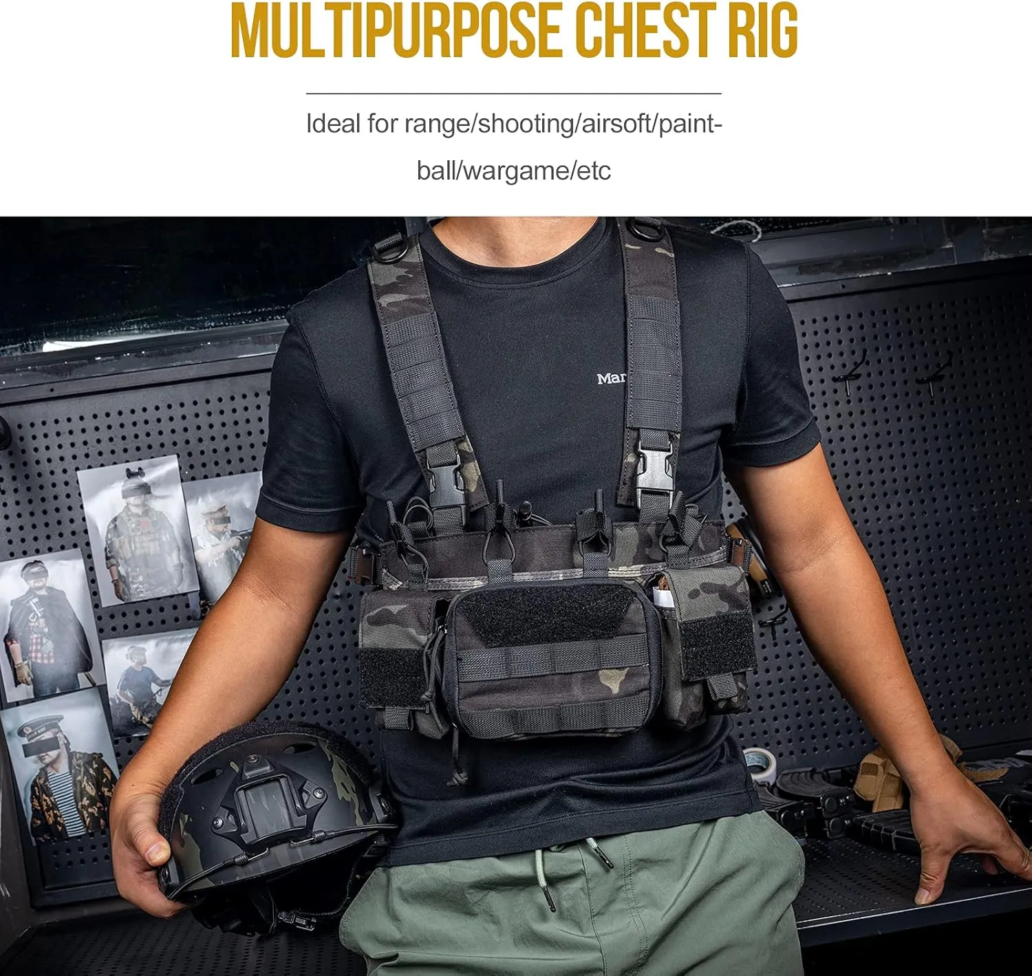 OneTigris Chest Rig, MOLLE Airsoft Chest Rigs Tactical Chest Rig Dangler Pouch Admin Pouch for Hunting Shooting Hiking
