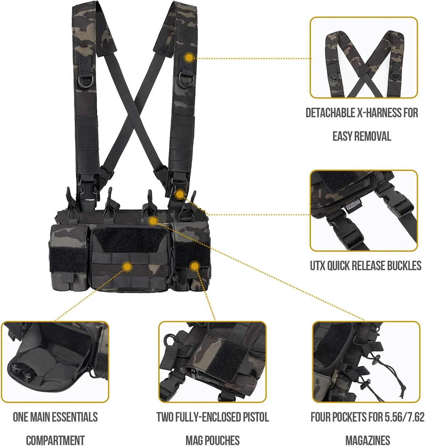 OneTigris Chest Rig, MOLLE Airsoft Chest Rigs Tactical Chest Rig Dangler Pouch Admin Pouch for Hunting Shooting Hiking