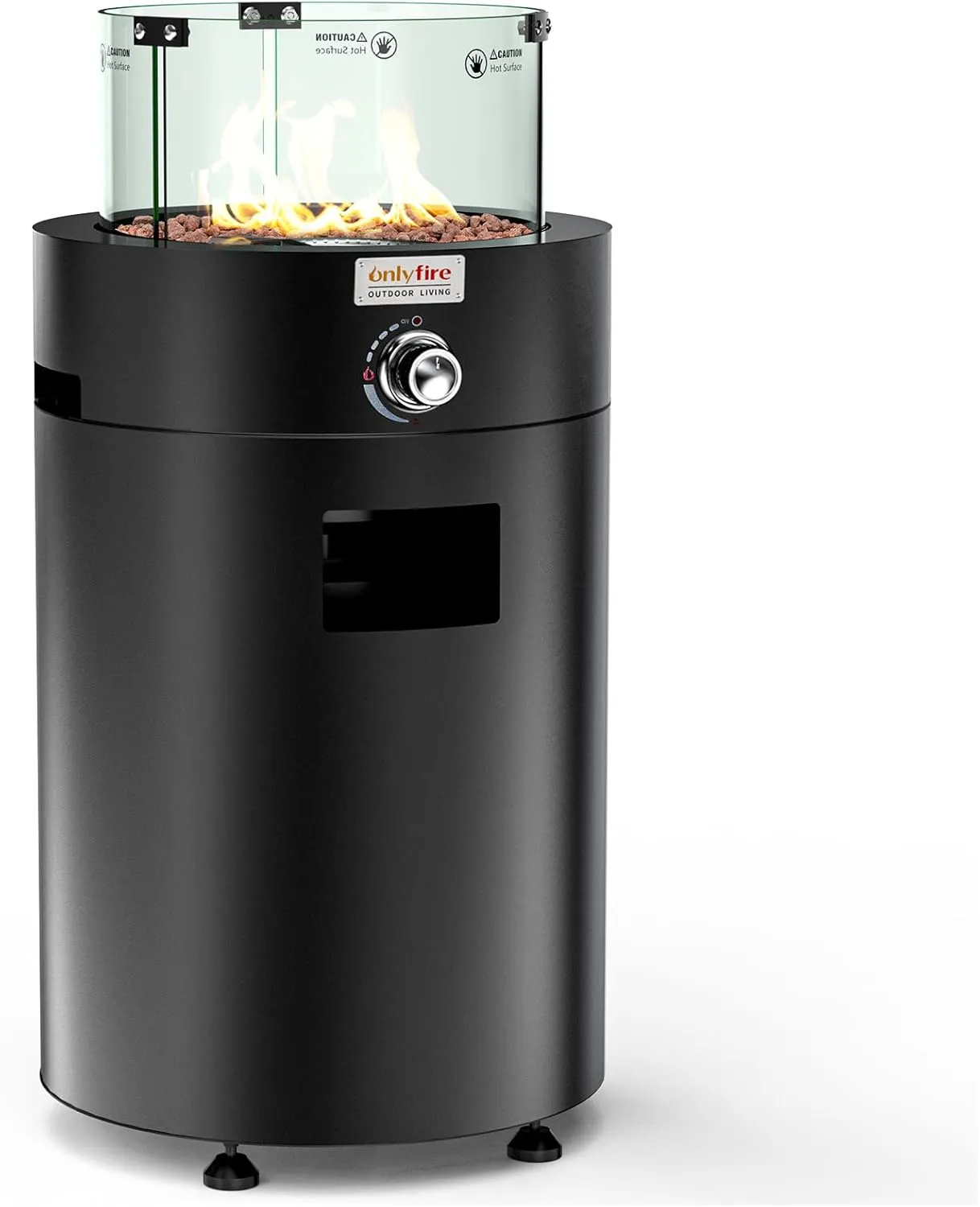 Onlyfire Premium Detachable Fire Pit with Lava Rocks, Glass Wind Guard & Wheels, Smokeless Propane Gas Fireplace with Tank Storage Chamber & 5FT Hose for Patio Backyard Outdoor Restaurant, 24000BTU