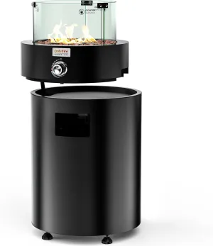 Onlyfire Premium Detachable Fire Pit with Lava Rocks, Glass Wind Guard & Wheels, Smokeless Propane Gas Fireplace with Tank Storage Chamber & 5FT Hose for Patio Backyard Outdoor Restaurant, 24000BTU