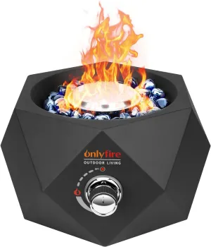 Onlyfire Propane Fire Pit with Blue Fire Glass Stones, 14" Portable Tabletop Fireplace, Table Smokeless Side-Mounted Gas Fire Bowl for Outdoor Patio Bonfire Camping, Black FP004