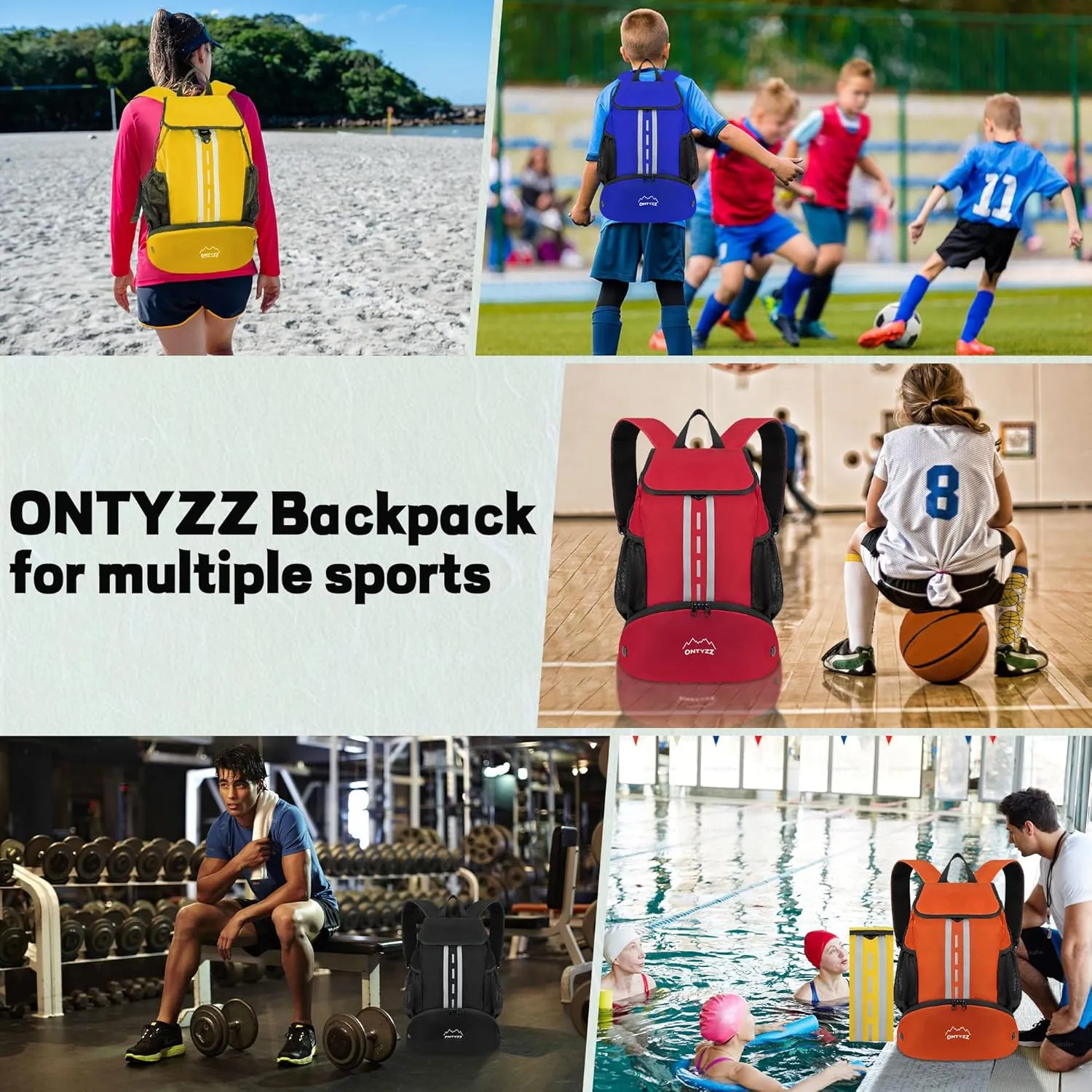 ONTYZZ Sports Backpack with Drawstring Closure Basketball Backpack with Shoe Compartment Swim Beach Bag