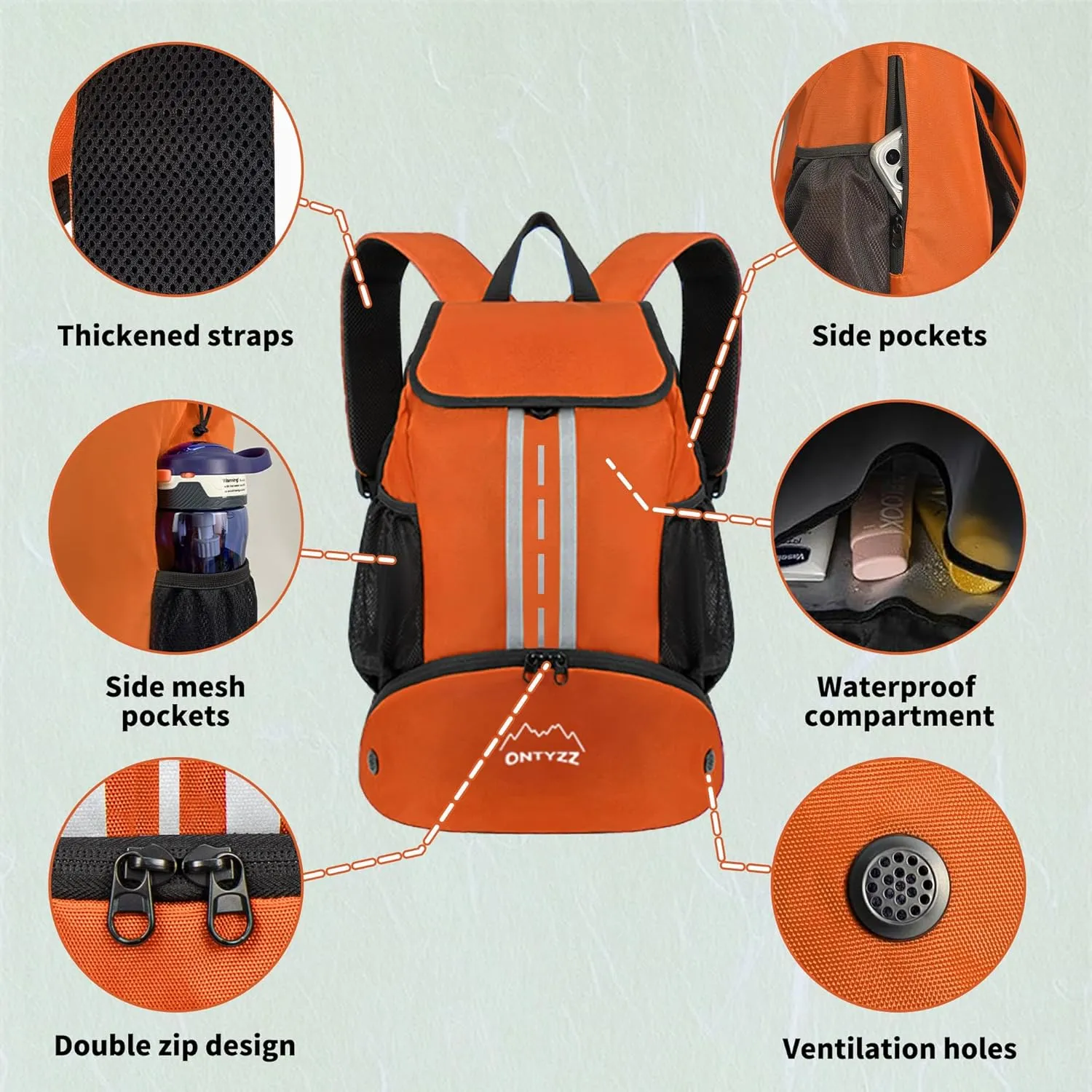 ONTYZZ Sports Backpack with Drawstring Closure Basketball Backpack with Shoe Compartment Swim Beach Bag