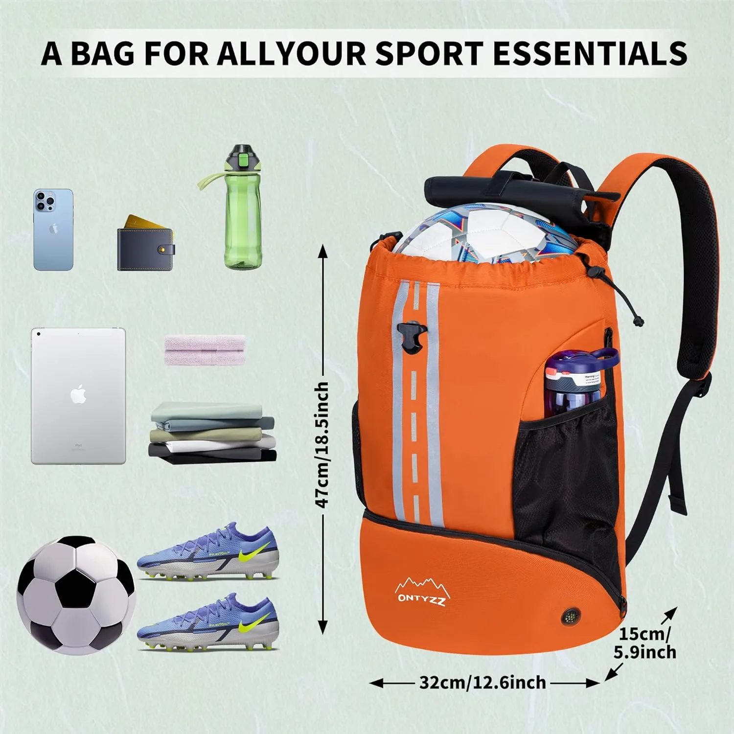 ONTYZZ Sports Backpack with Drawstring Closure Basketball Backpack with Shoe Compartment Swim Beach Bag