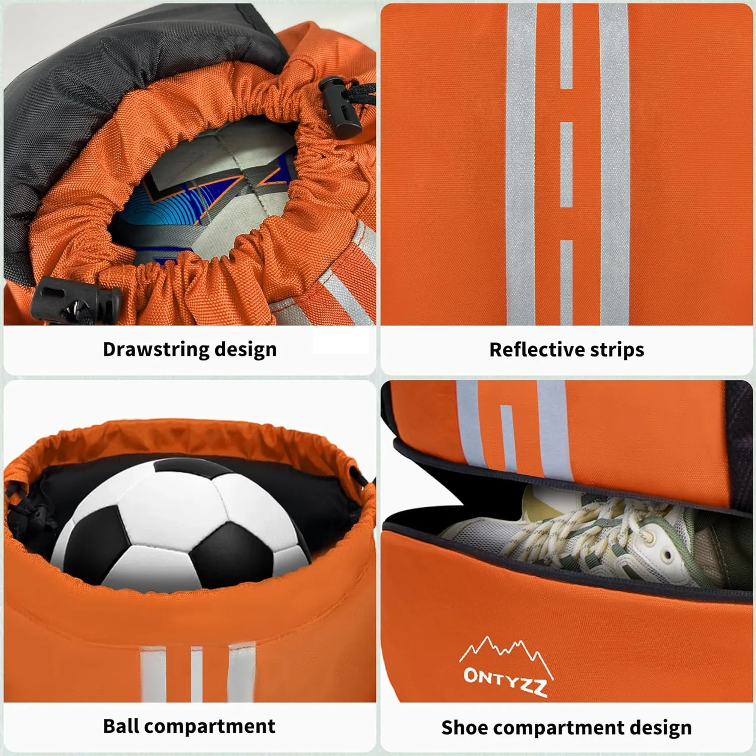 ONTYZZ Sports Backpack with Drawstring Closure Basketball Backpack with Shoe Compartment Swim Beach Bag