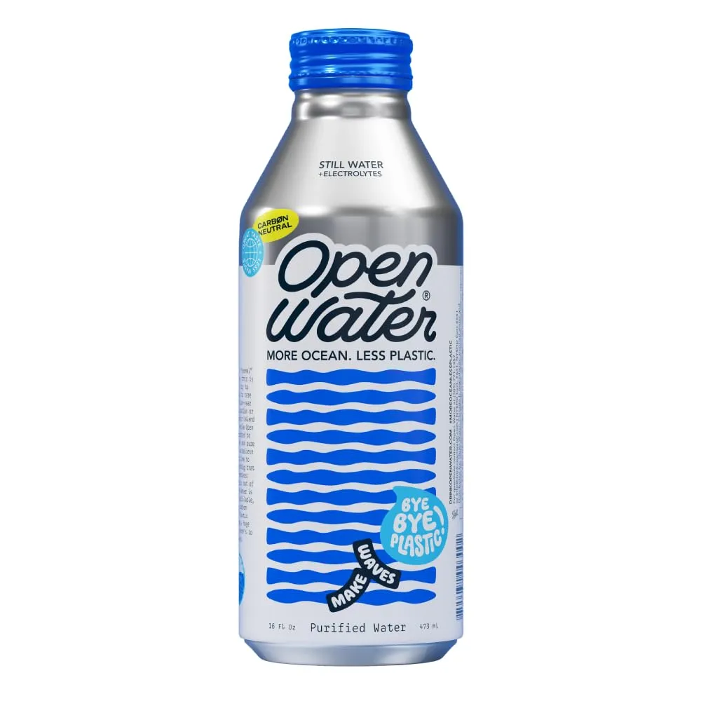 Open Water Still 16oz bottles (2 cases, 24 bottles) - Sustainable Aluminum Bottled Still Water With Electrolytes - 7.0 pH Balanced BPA-Free Ultra-Purified Water
