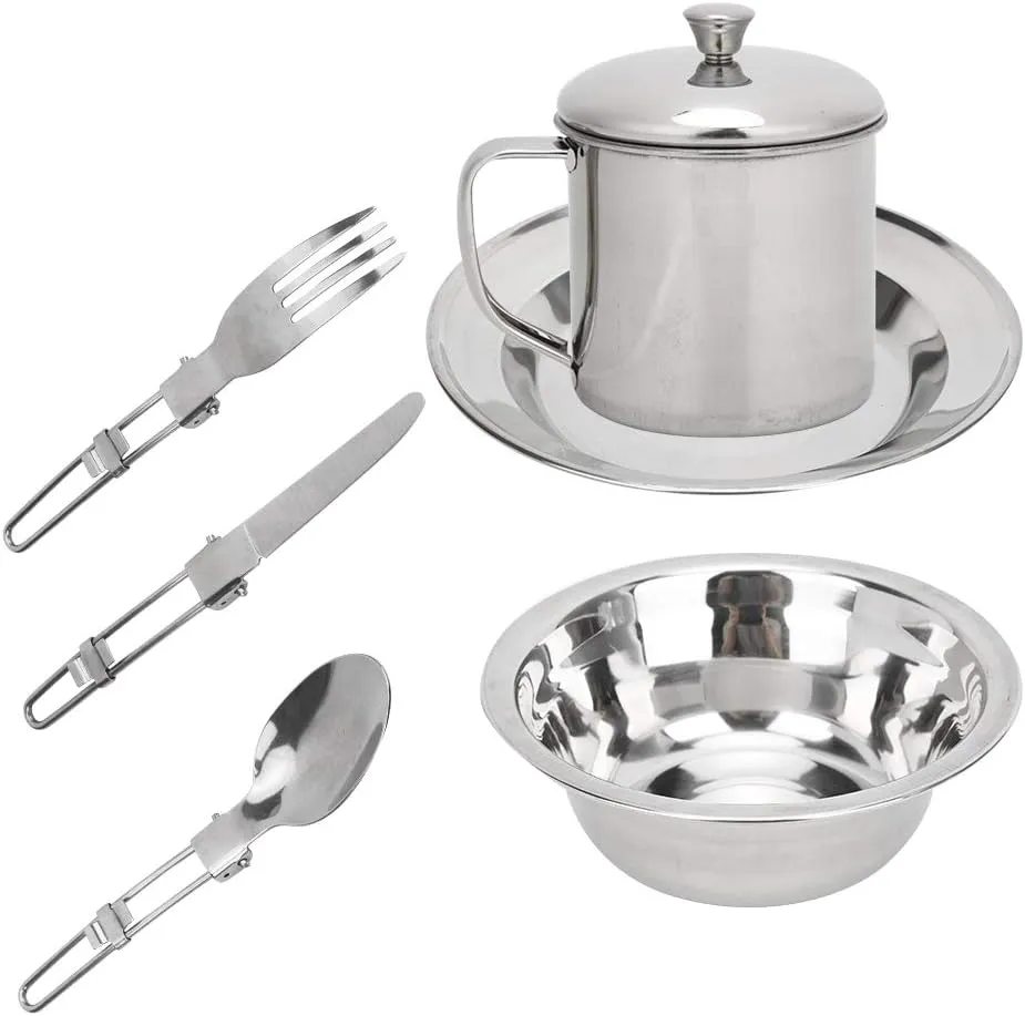 Outdoor Camping Cookware Mess Kit Portable Camping Utensils Stainless Steel Dishes Single Person Cookware for Camping Picnic Hiking