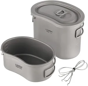 Outdoor Camping Titanium Canteen Set 380ml 750ml Hanging Pot Home Picnic Backpacking