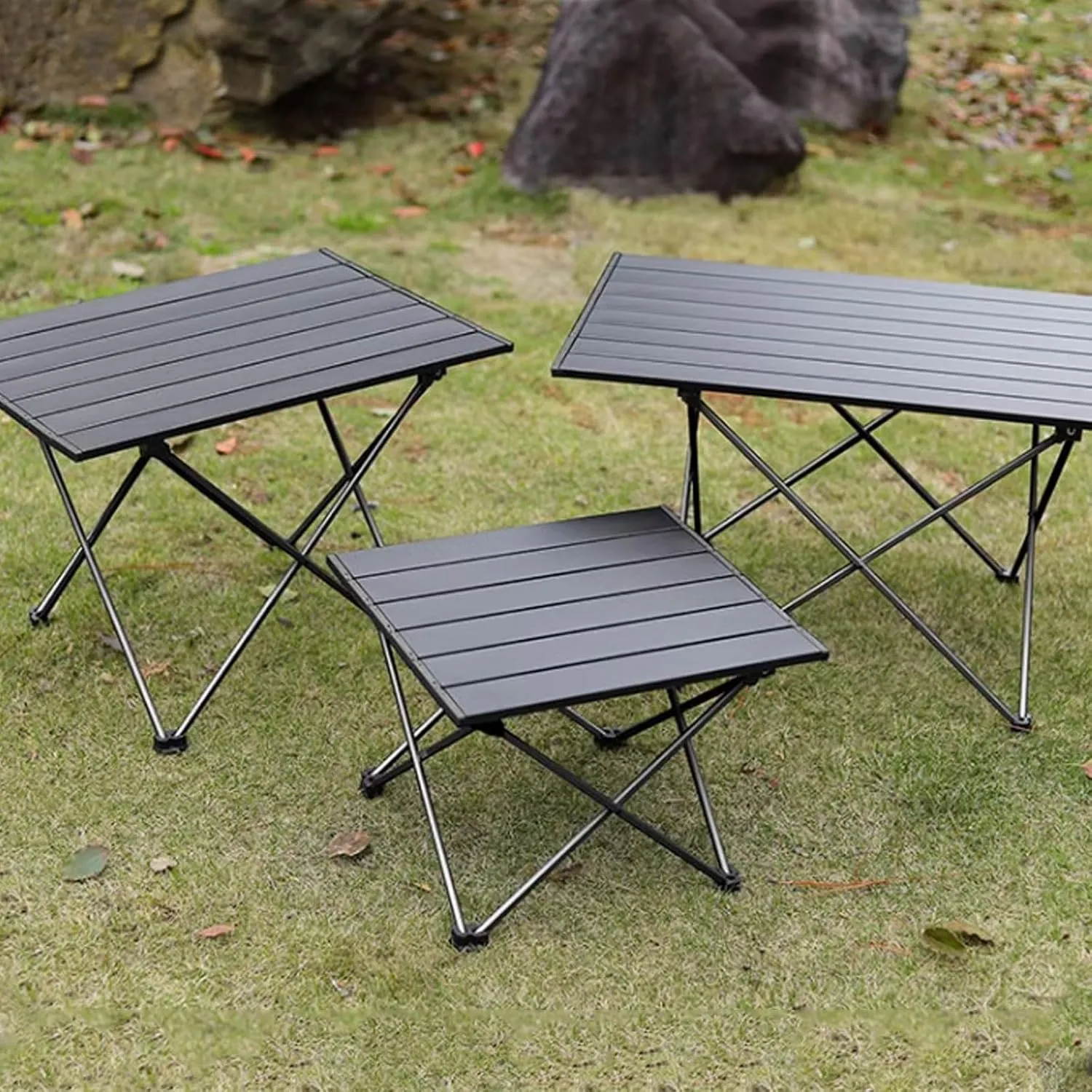 Outdoor Folding Table Small Folding Metal Bracket Metallic Sandblasted Desktop Portable Table Maximum Load Capacity 25kg, Kitchen Coffee Tea End Table(56x40x41cm)