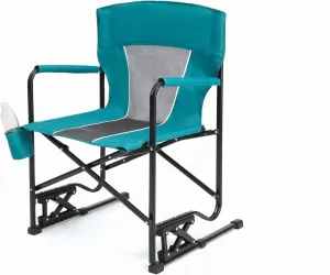 Outdoor Freestyle Rocker Camping Chair Portable Folding Rocking Chair with Solid, Durable Armrests, Drink Holder & Comfortable Backrest -Blue