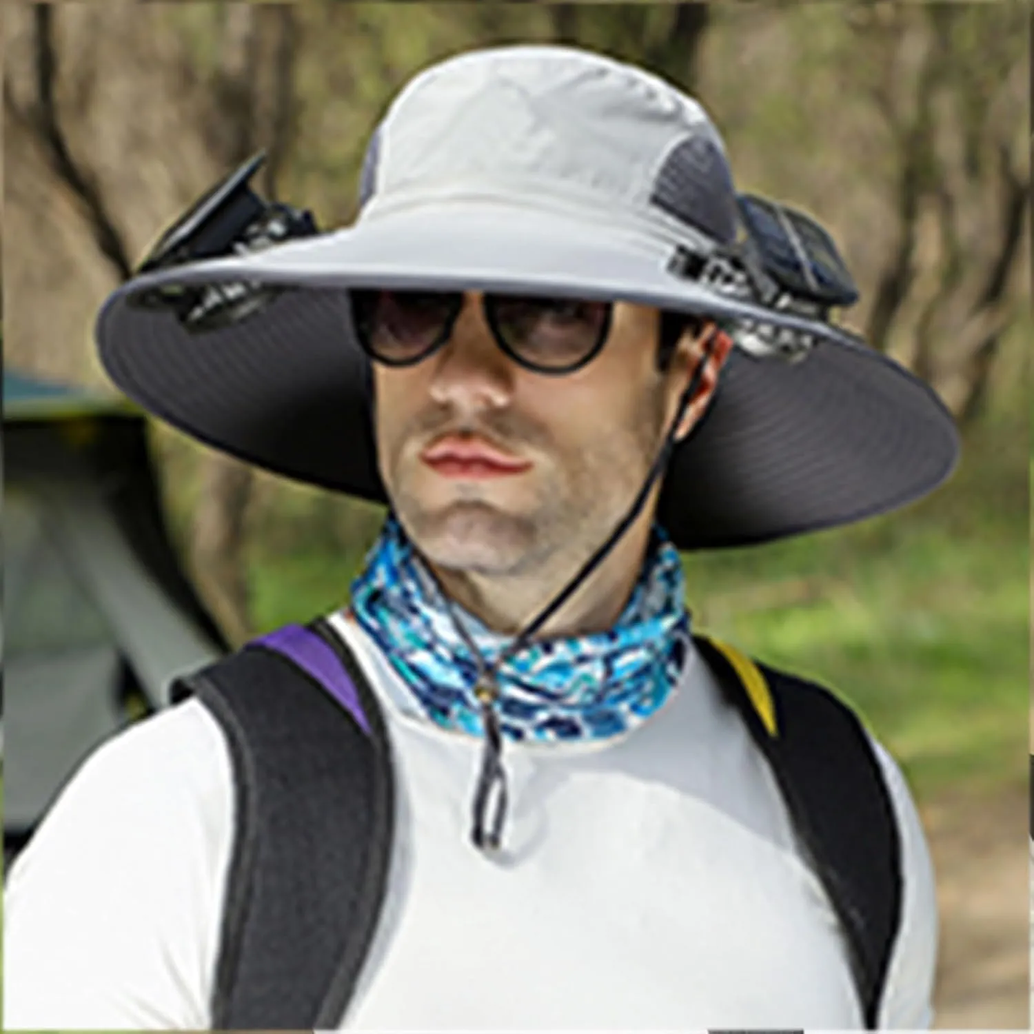 Outdoor Wide Brim Sun Hat with 2 Solar Fan Fishing Hat for Men&Women,Outdoor Waterproof Upf0 Sun Hat with Sunglasses