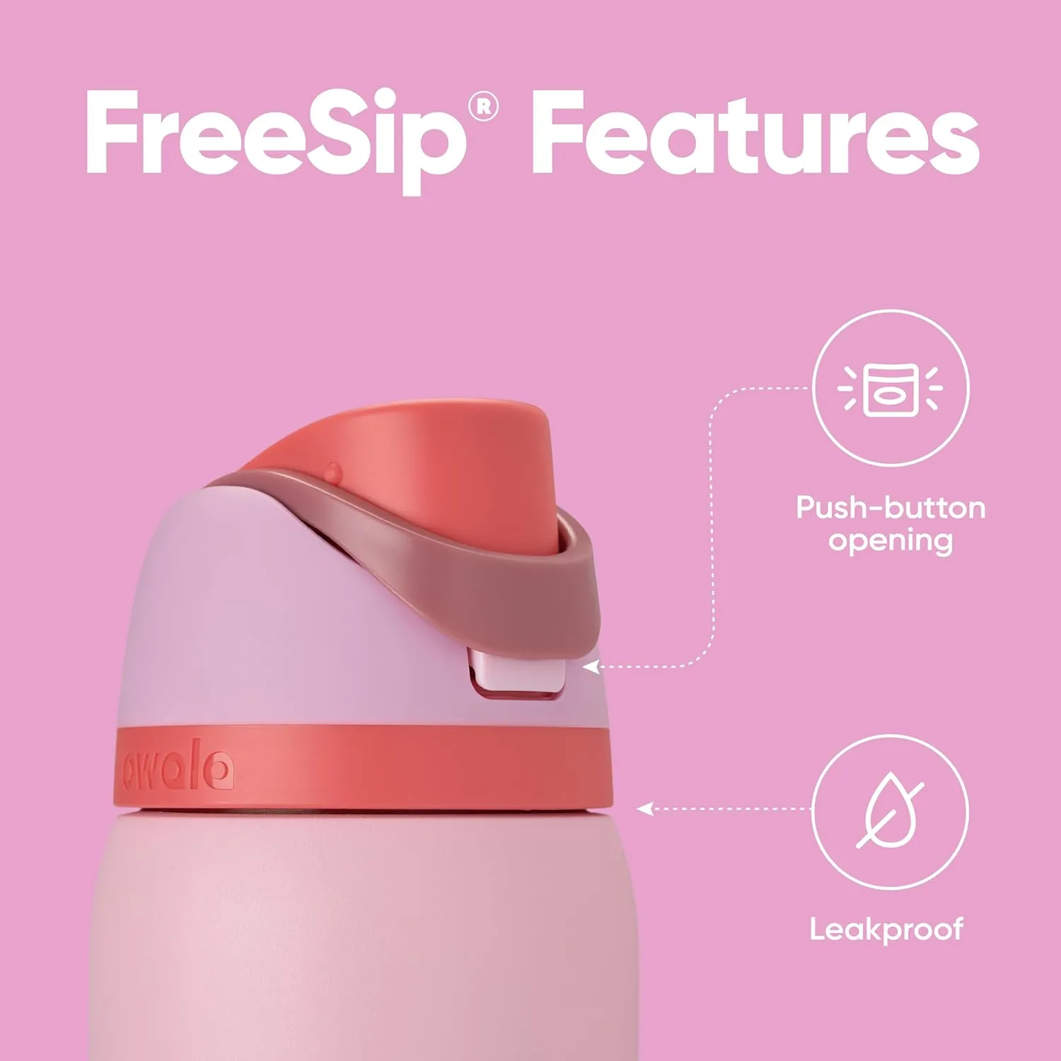 Owala FreeSip Insulated Stainless Steel Water Bottle with Straw for Sports and Travel, BPA-Free Sports Water Bottle, 32 oz, Pink, Angel Food Cake