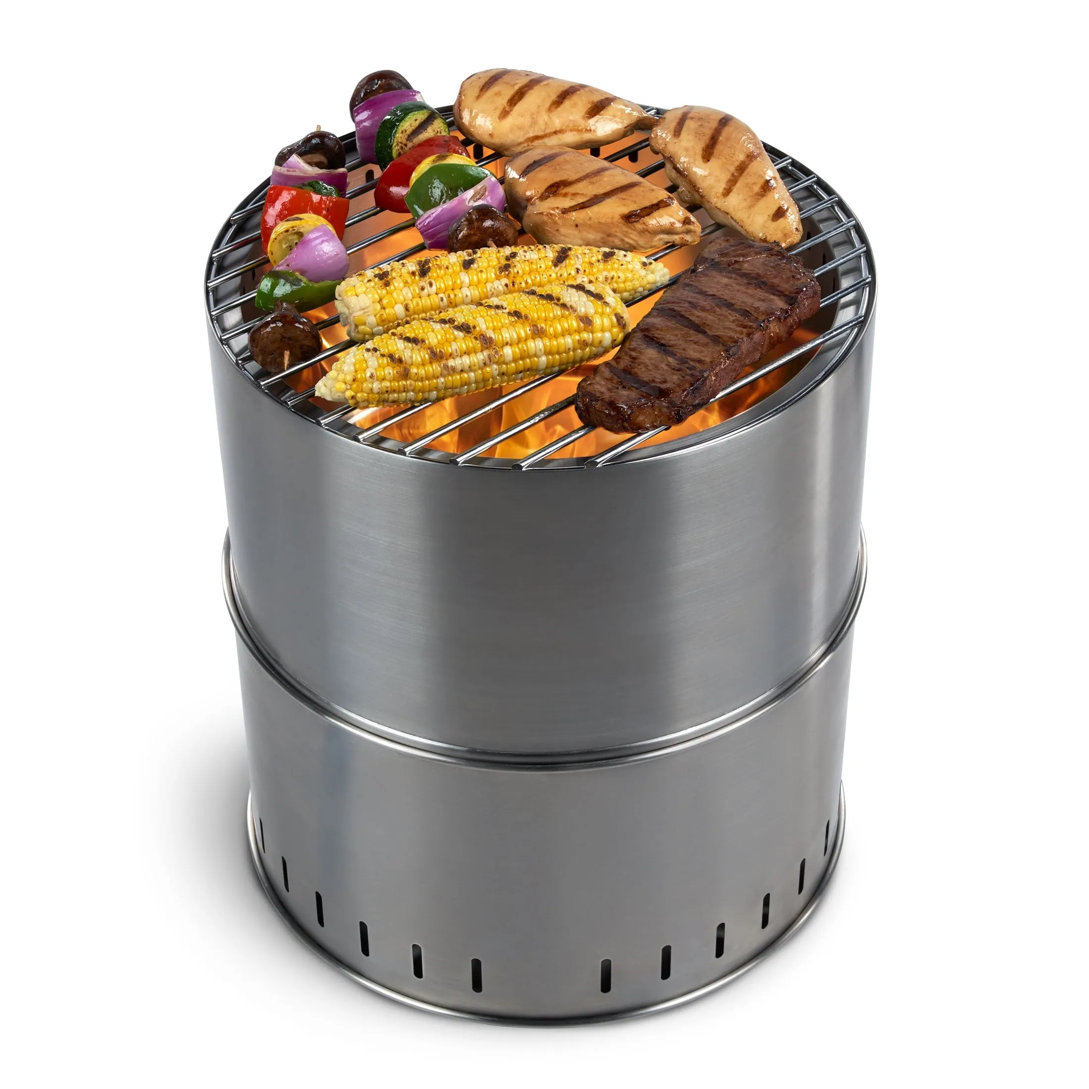 Ozark Trail 15" Collapsible Stainless Steel Fire Pit, Smokeless Fire Pit, for Outside Camping with Carry Bag