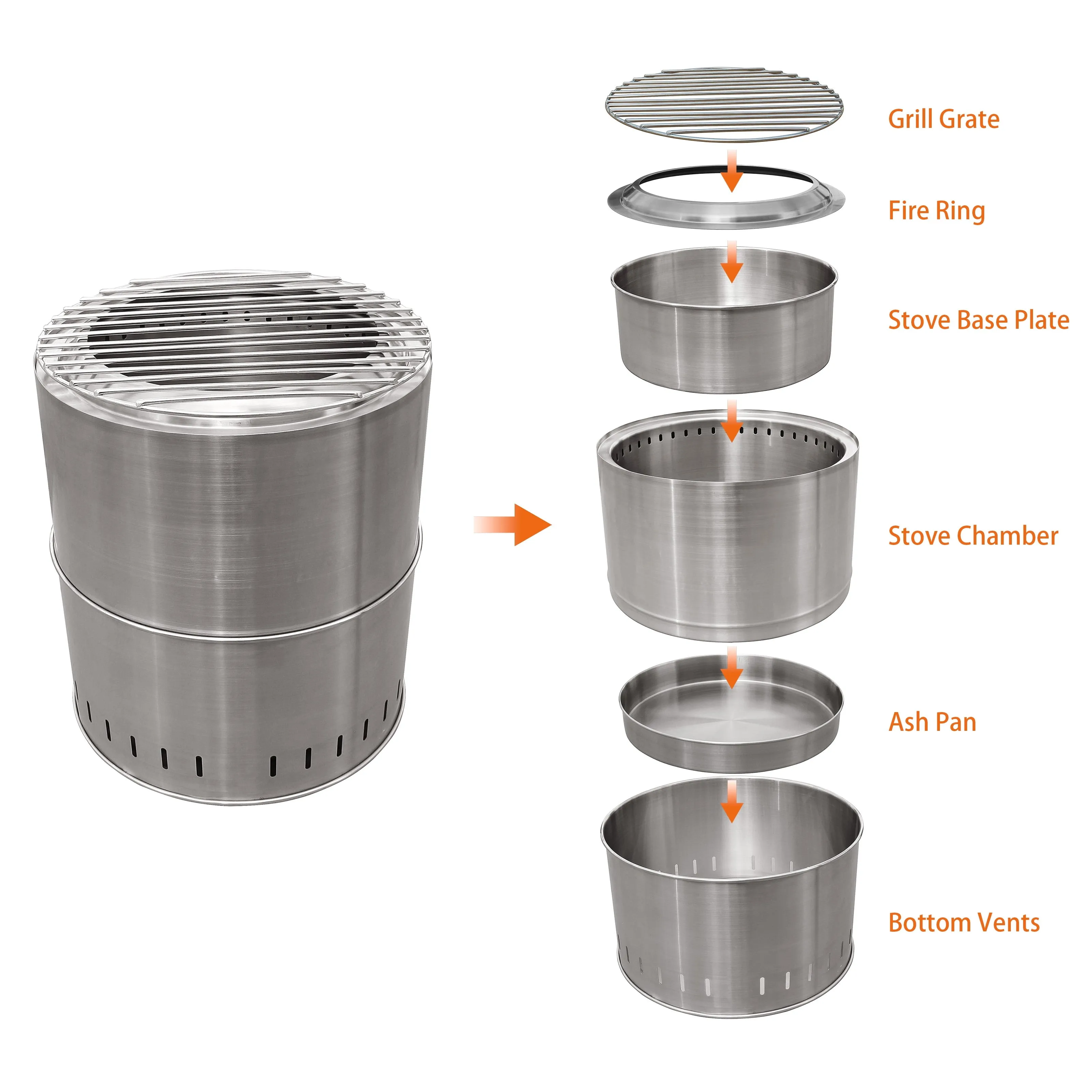 Ozark Trail 15" Collapsible Stainless Steel Fire Pit, Smokeless Fire Pit, for Outside Camping with Carry Bag