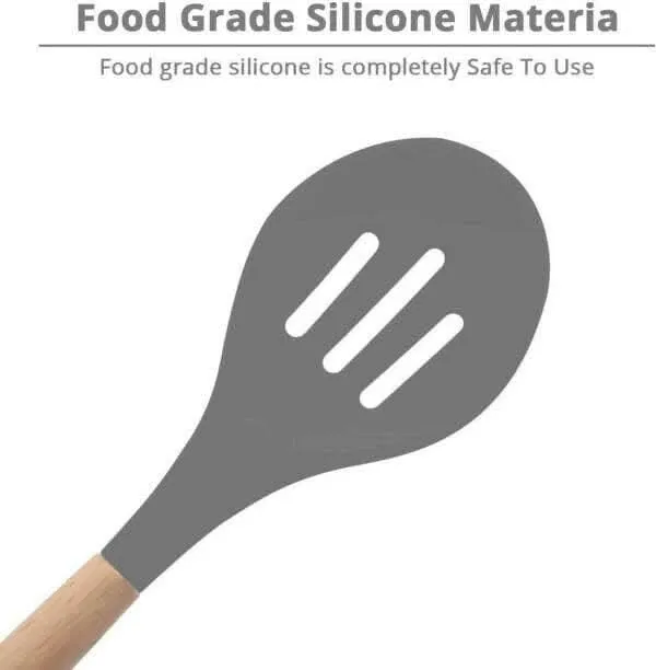P-Plus International Silicone Cooking Spoon – BPA-Free, Heat-Resistant, Non-Stick (Grey)