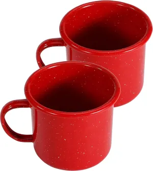 Pack of 2 Outdoor Camping Mugs-Coffee Mug 15 Oz-Enamel Travel Mug Cup,Tea Camp Enamel Cup Set for Drinks Home Office Use/Fishing/Picnics,Outdoor Mountaineering Enthusiasts (Red, 2)