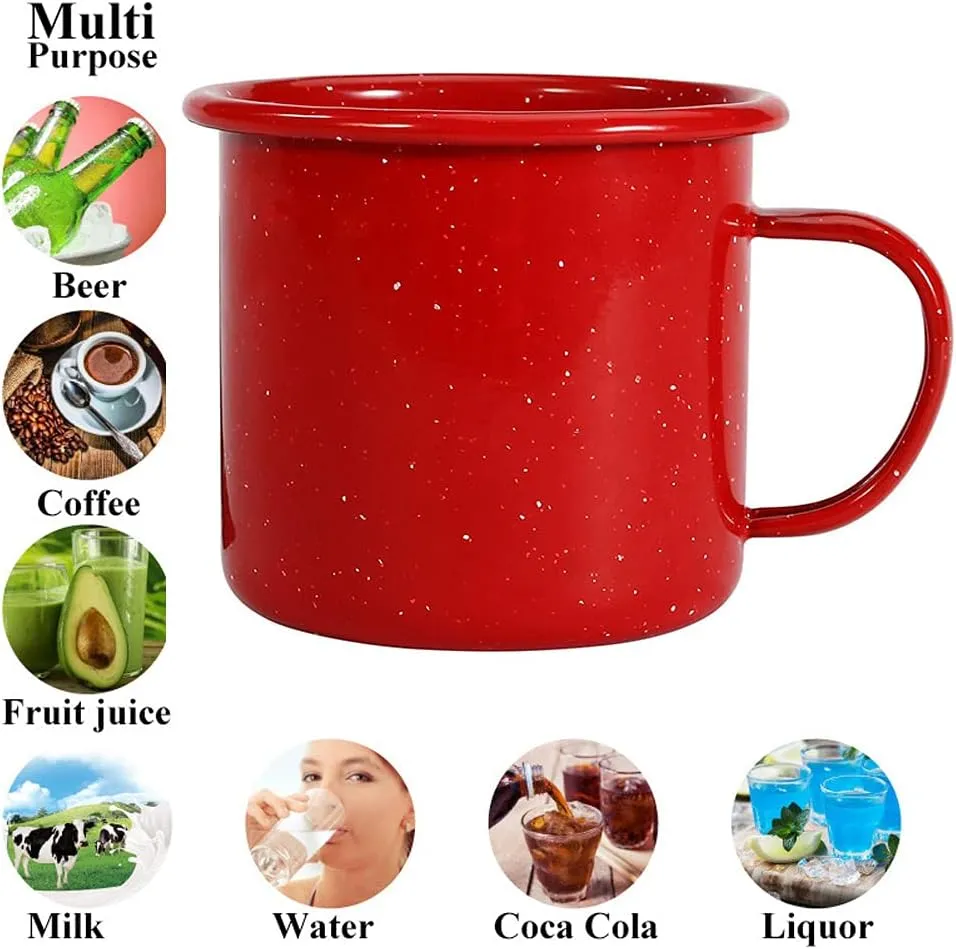 Pack of 2 Outdoor Camping Mugs-Coffee Mug 15 Oz-Enamel Travel Mug Cup,Tea Camp Enamel Cup Set for Drinks Home Office Use/Fishing/Picnics,Outdoor Mountaineering Enthusiasts (Red, 2)