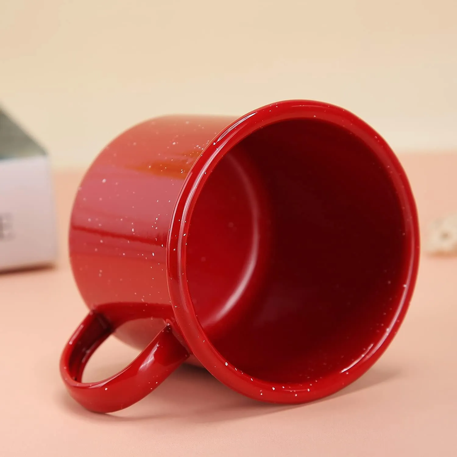 Pack of 2 Outdoor Camping Mugs-Coffee Mug 15 Oz-Enamel Travel Mug Cup,Tea Camp Enamel Cup Set for Drinks Home Office Use/Fishing/Picnics,Outdoor Mountaineering Enthusiasts (Red, 2)