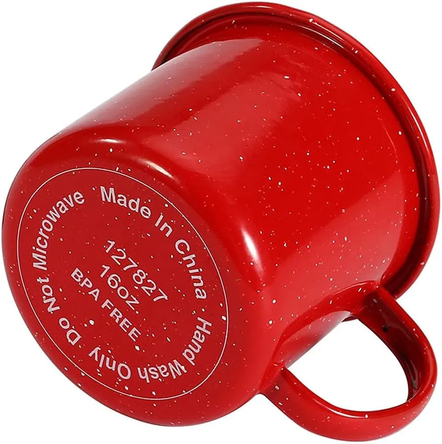 Pack of 2 Outdoor Camping Mugs-Coffee Mug 15 Oz-Enamel Travel Mug Cup,Tea Camp Enamel Cup Set for Drinks Home Office Use/Fishing/Picnics,Outdoor Mountaineering Enthusiasts (Red, 2)