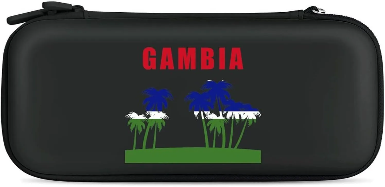 Palm Tree Gambia Flag Compatible with Switch Carrying Case Hard Travel Game Bag Pouch with 15 Games Accessories