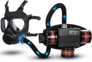 PAPR Respirator System Powered Air Purifying Respirator Kit for Gas Mask Supplied Air Respirator Blower with 3Pcs 40MM Filters for Tactical Spray Painting Vapors Chemicals Easy to Clean and Maintain