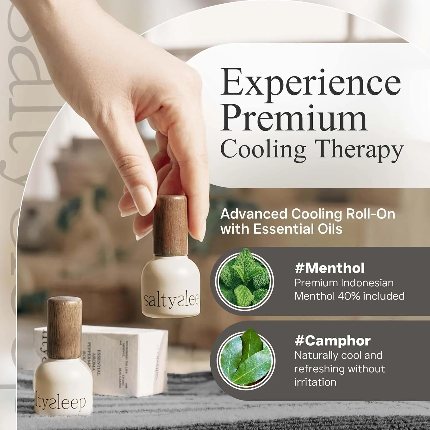 Peppermint Aroma Oil Roll-On – Instant Focus, Cooling Relief, and Natural Energy Boost, Relaxation Support – 40% Menthol 0.33fl.oz/10ml