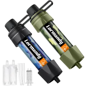 Personal Straw Water Purifier - Portable Water Filter, Mini Water Filtration System, Straw Water Purification System - Outdoor Emergency and Survival Gear for Hiking, Camping and Travel (2pcs)