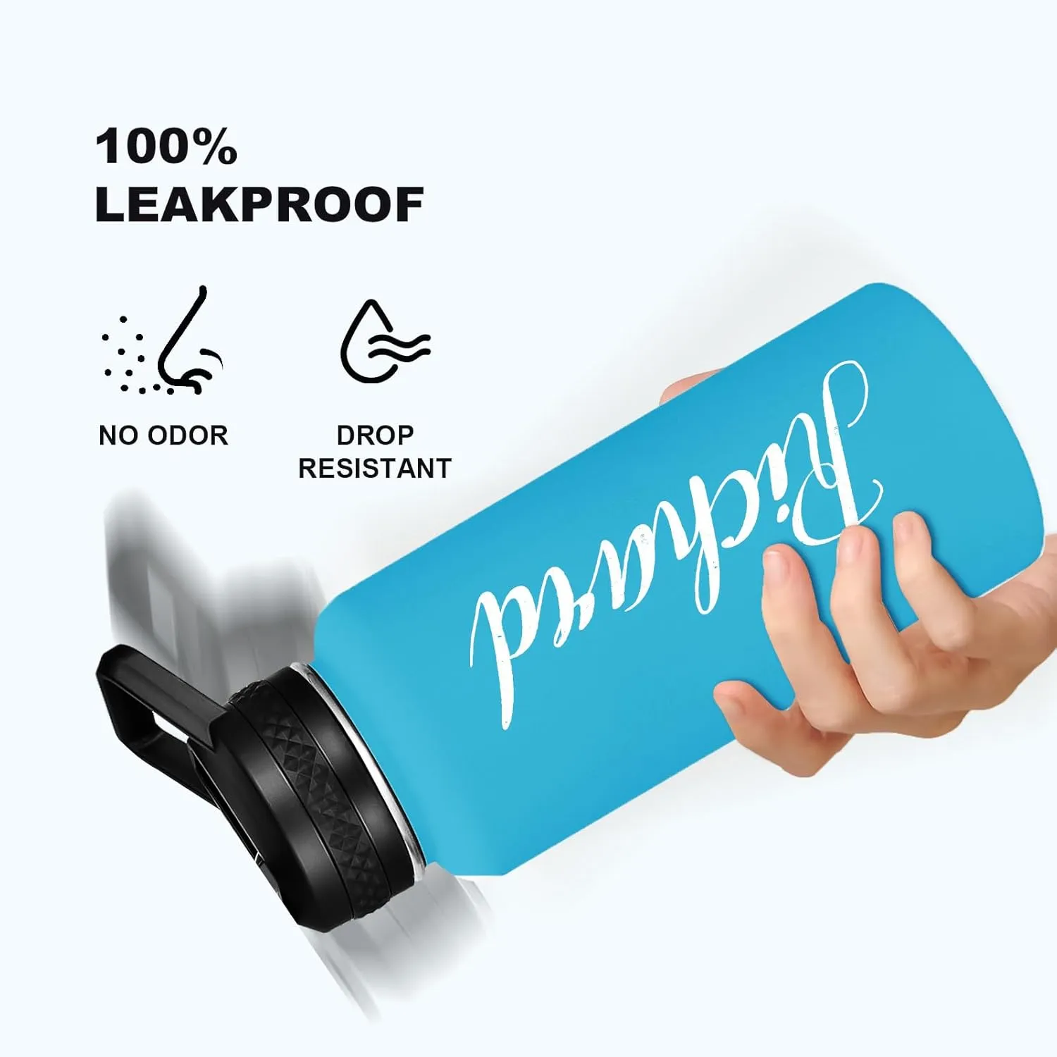 Personalized Custom Water Bottle with Text Photo Print in USA 32oz Double Wall Stainless Steel Leakproof Wide Mouth Cup with Flip Straw