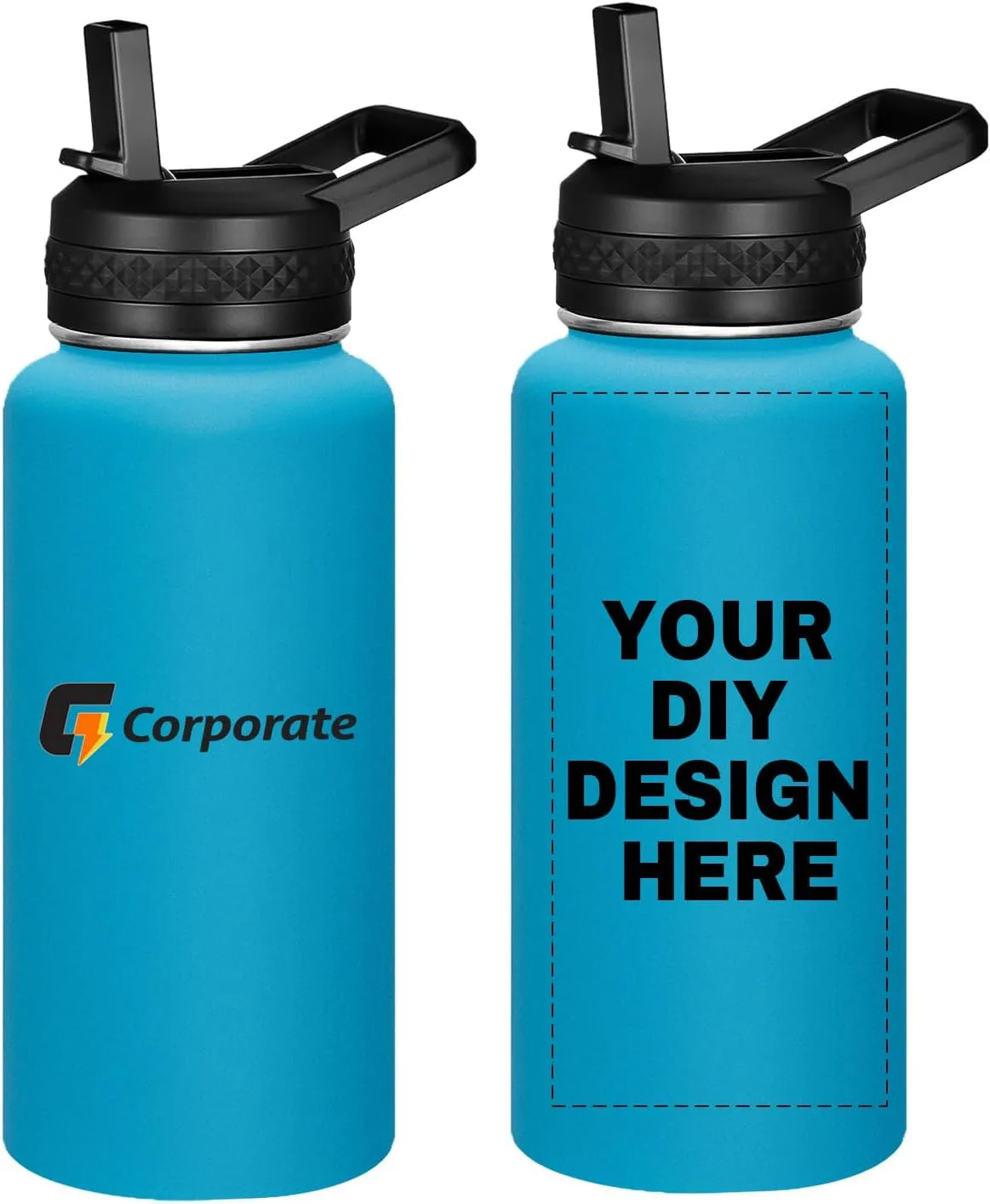 Personalized Custom Water Bottle with Text Photo Print in USA 32oz Double Wall Stainless Steel Leakproof Wide Mouth Cup with Flip Straw