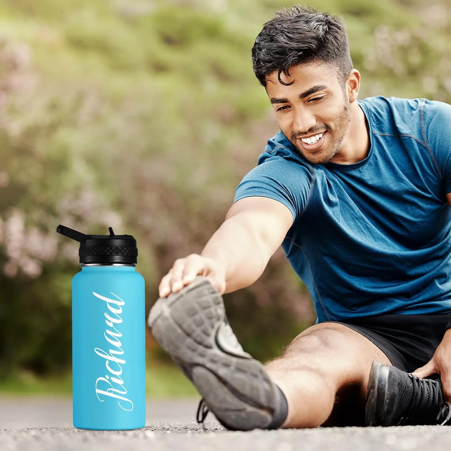 Personalized Custom Water Bottle with Text Photo Print in USA 32oz Double Wall Stainless Steel Leakproof Wide Mouth Cup with Flip Straw