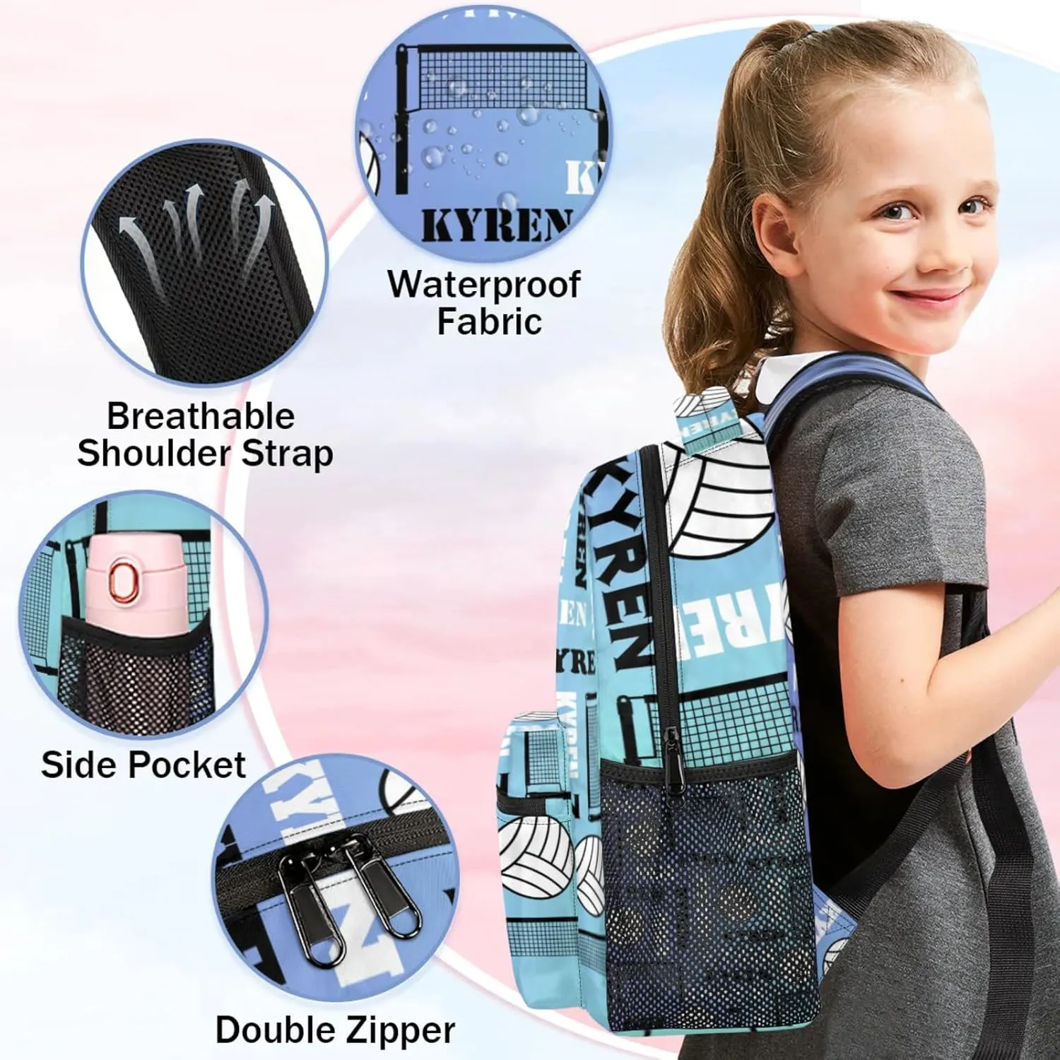 Personalized Name Volleyball Backpack, Custom Sports Bag Backpack for Men Women, Laptop Daypack for Travel Camping Hiking, Blue Purple