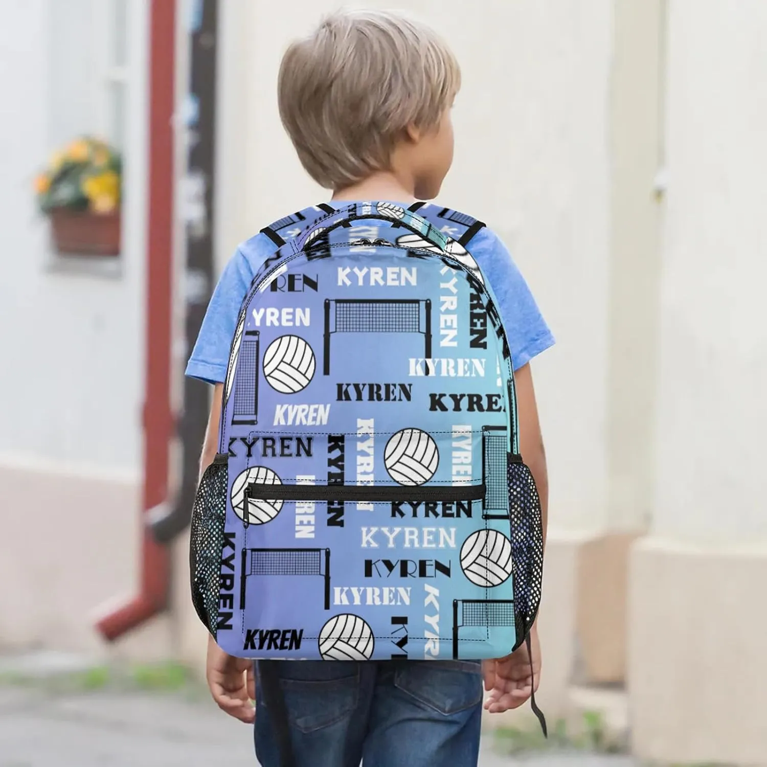 Personalized Name Volleyball Backpack, Custom Sports Bag Backpack for Men Women, Laptop Daypack for Travel Camping Hiking, Blue Purple