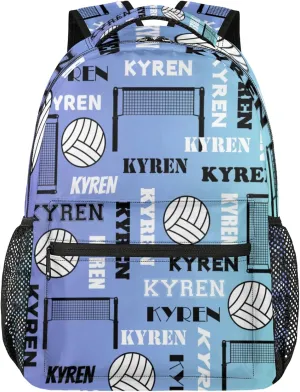 Personalized Name Volleyball Backpack, Custom Sports Bag Backpack for Men Women, Laptop Daypack for Travel Camping Hiking, Blue Purple