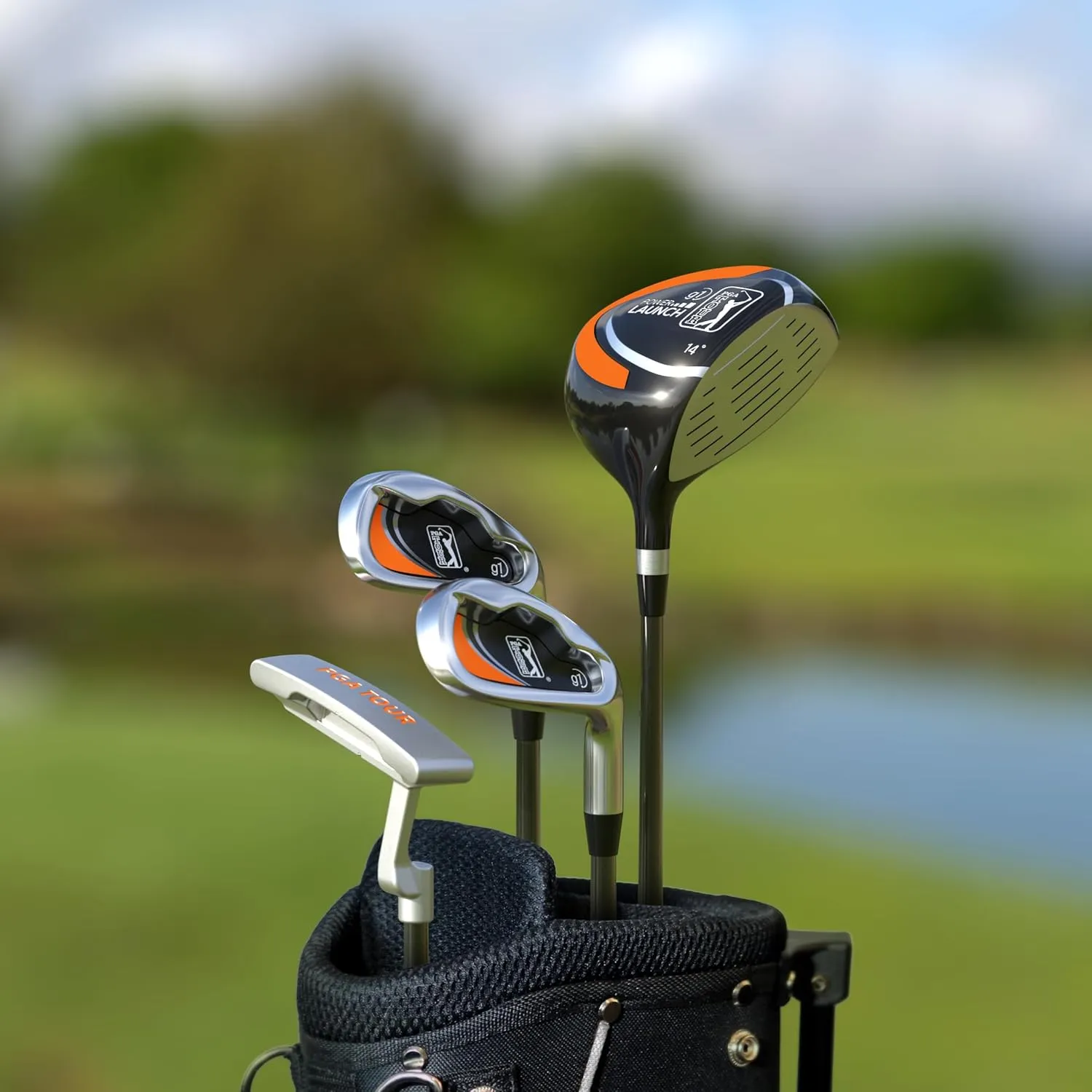 PGA TOUR Youth Golf Club Set for Ages 8-12 (4’8”-5’2”) and 12  (5’2” ), Right and Left-Handed Kids Golf Sets – Beginner Junior Golf Clubs with Lightweight Stand Bag, Mallet Putter, Hybrid, Driver